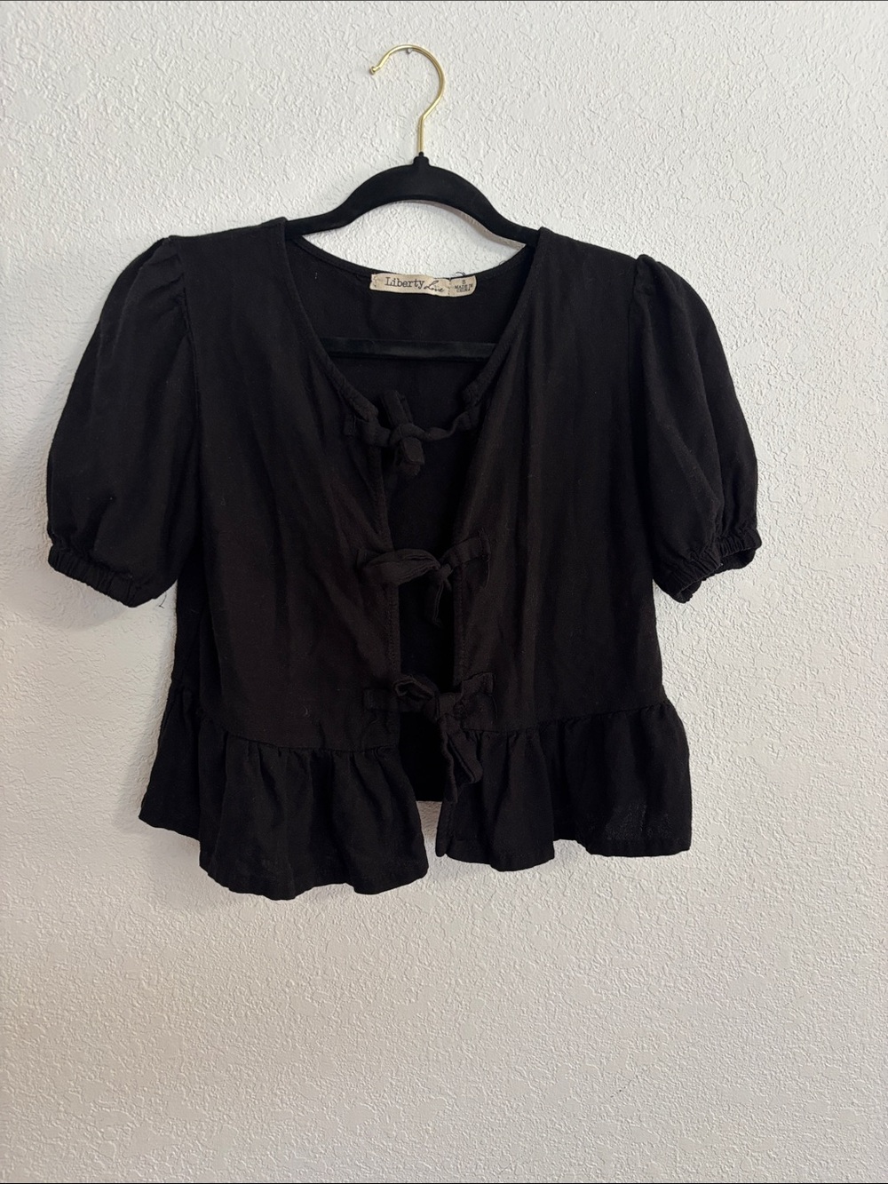 liberty Black Tie-Front Ruffle Hem Blouse